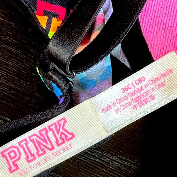 Victoria's Secret PINK Wear Everywhere Push-Up Bra Diagonal Icon Rainbow 36C - Picture 7 of 8